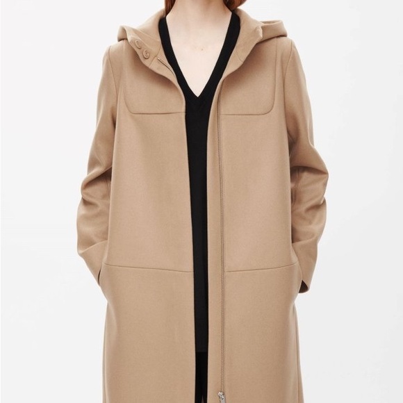 COS  Hooded Camel Duffel Coat, Wool Blend - Picture 1 of 8